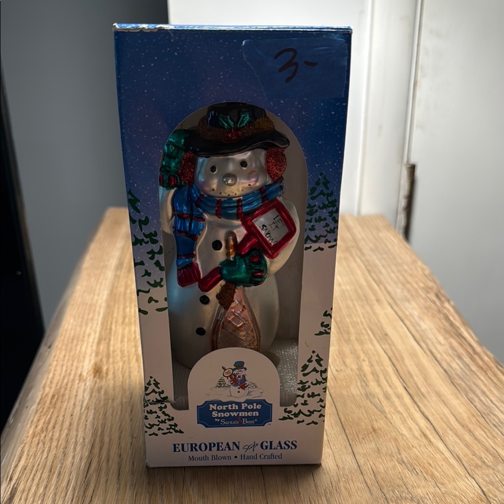 North Pole Snowman Glass Ornament - Festive Multicolor